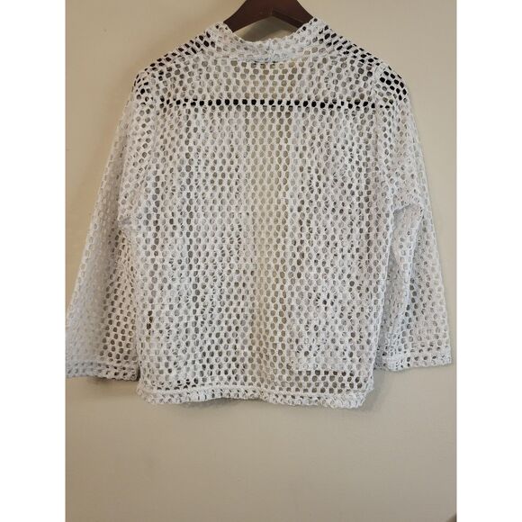 Choices White Metallic Open Mesh Short Open Cardigan Coastal Grandma Women Med. - Picture 2 of 6